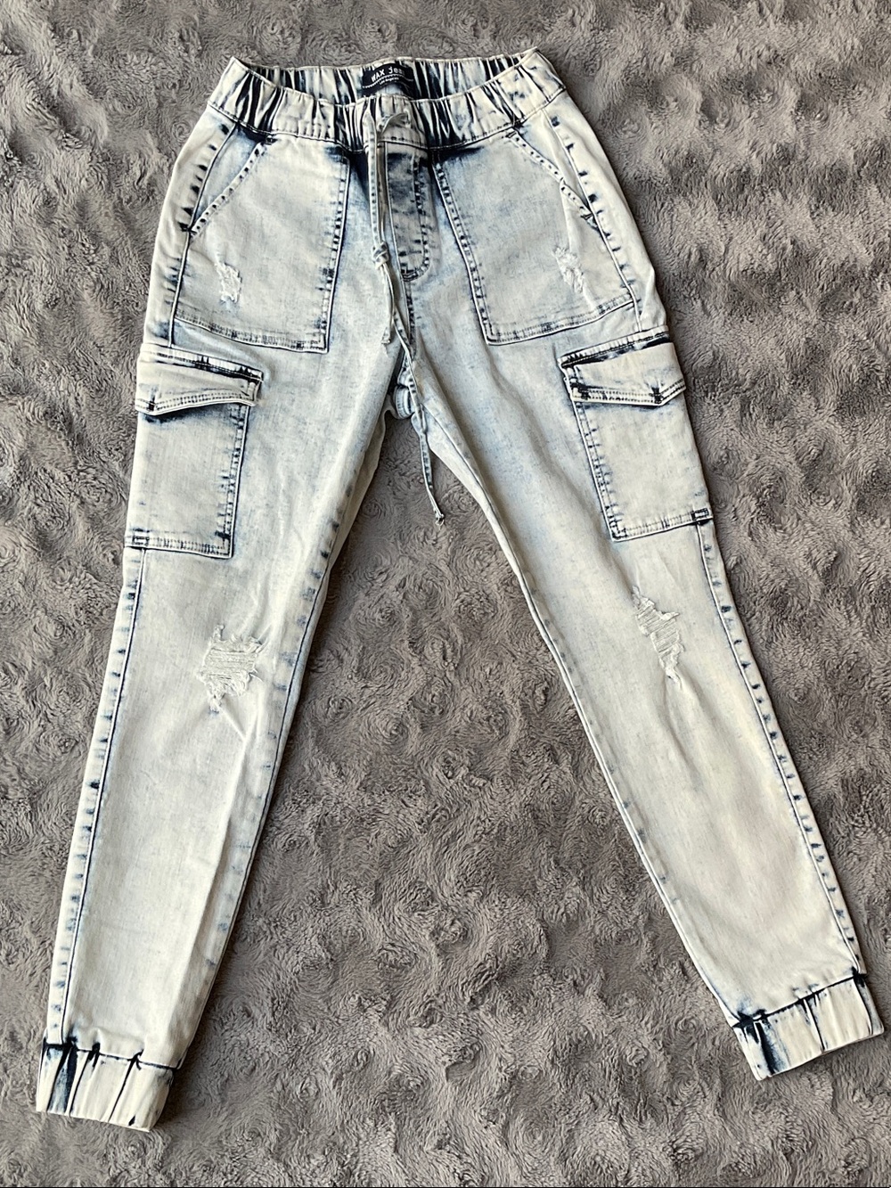 Wax Jean Light Blue Distressed Cargo Joggers